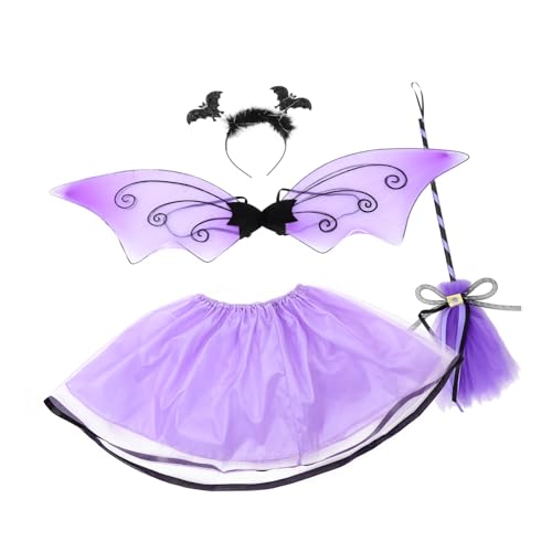 DECHOUS 1 Set Fledermausflügel Stirnband Halloween Kostüm Fledermaus Stirnband Glitzer Mädchen Outfits Rock Bekleidung Mädchenkleid Kinderkleid Cosplay Stirnband Partykleid von DECHOUS