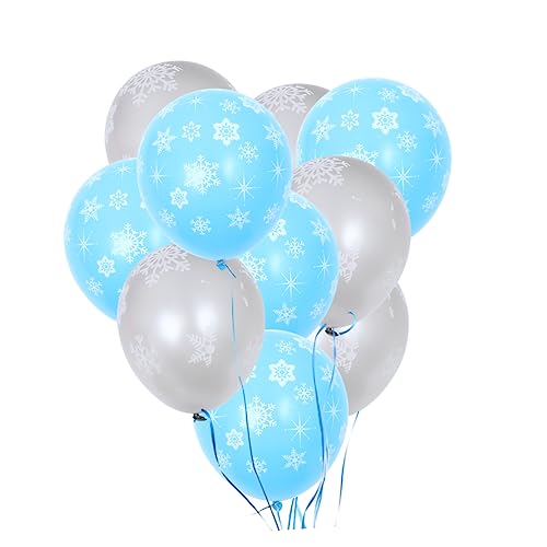 DECHOUS 10 Stück Weihnachts Luftballons Set 12 Zoll Mit Bunten Schneeflocken Druck Ideale Dekoration Für Weihnachtsfeiern Heim Party Ornamente Silber Und Blau von DECHOUS