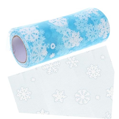 DECHOUS 10 Yards Eisblau Organza Tüll Mit Schneeflocken-Muster Für Weihnachten – Glitzerndes Dekoband Für Tischläufer - Geschenkverpackungen Und Festliche Arrangements 15 Cm von DECHOUS