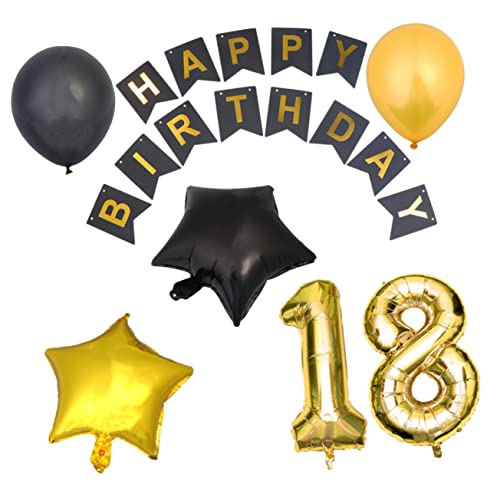 DECHOUS 18 Jahre Geburtstag Ballon Set Aluminiumfolienballons Und Banner Schwarz Und Für Stilvolle Geburtstagsfeiern Happy Birthday Dekoration Mit Pentagramm Design von DECHOUS