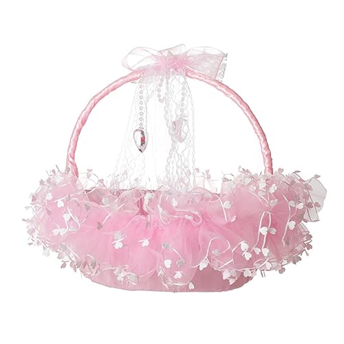 DECHOUS 1Pc Blumenkorb Hochzeitskorb Tüll Verzierte Körbe Gefälschte Hängekörbe Hochzeitskissen Geflochtener Korb Hochzeitsblütenblätter Blumenstrauß Bauen Kleiner Korb von DECHOUS