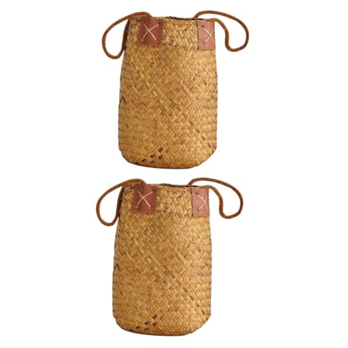 DECHOUS 2 Stück Rattan Blumenkorb Deckel Weidenkorb Kleiner Korb Körbe Decke Brotkorb Handgewebt Obst Organizer Gewebter Korb Handgefertigt Rattankorb Blumentopf Braune von DECHOUS