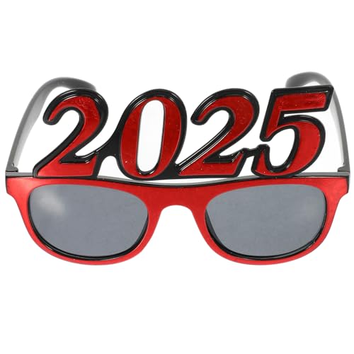 DECHOUS 2025-Brille Frohes Neues Jahr Vorabend-Brille Glitzernde Neujahrs-2025-Sonnenbrille Für Abschlussfeier Fotoautomaten-Requisiten Silvester-Partyzubehör Rot von DECHOUS