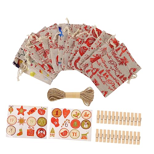 DECHOUS 24 Stück Weihnachts Süßigkeitstüten Geschenkbeutel Mit Kordelzug Aufklebern Und Clips Ideal Für Kreative Geschenkverpackungen Und Adventskalender Perfekt Für Die Festliche von DECHOUS