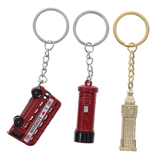 DECHOUS 3 Pcs Big Ben Keychain Bus Keychain Spa Stirnbänder Charme Schlüsselbänder Kosmetische Stirnbänder Frauen Ohrringe Hausgemachte Kit Britische Schlüsselkette Anhänger von DECHOUS