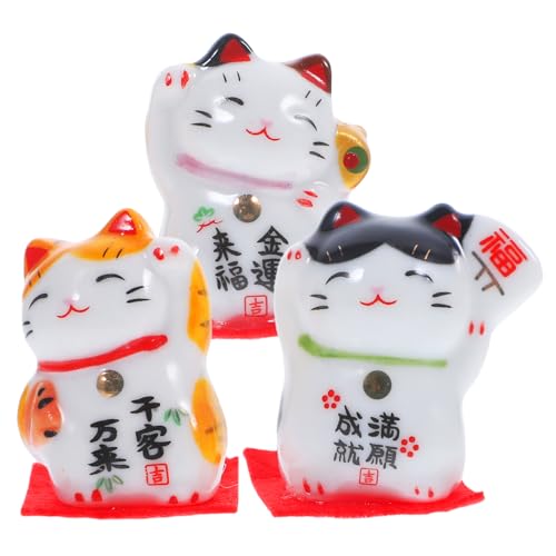 DECHOUS 3 Teiliges Glückskatze Set Maneki Neko Tischdeko Kreative Ornamente Für Wohnzimmer Und Büro Charmante Desktop Dekoration Aus Hochwertigen Materialien von DECHOUS