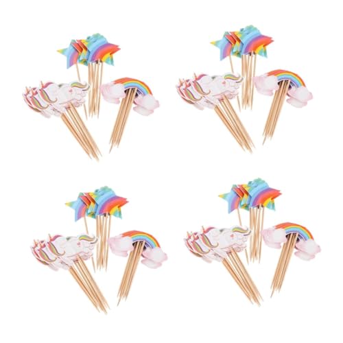 DECHOUS 4 Sätze Kuchendekorations-picks Kaffeesatz Wok-griffabdeckung Cupcake Topper Einhorn Kindergeburtstag Dekoration Cupcake-topper Cartoon Cupcake Topper Papier 24 Stück * 4 von DECHOUS