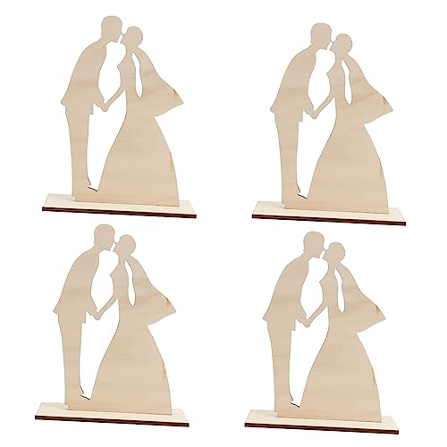 DECHOUS 4 Stück Dekorative Ornamente Aus Holz Modelle Für Hochzeitspaare Hochzeitspaar Figur Holz Hochzeit Handwerk Paar Skulpturen Statuen Papier Geschnitten Hölzern Schokolade Liebhaber von DECHOUS