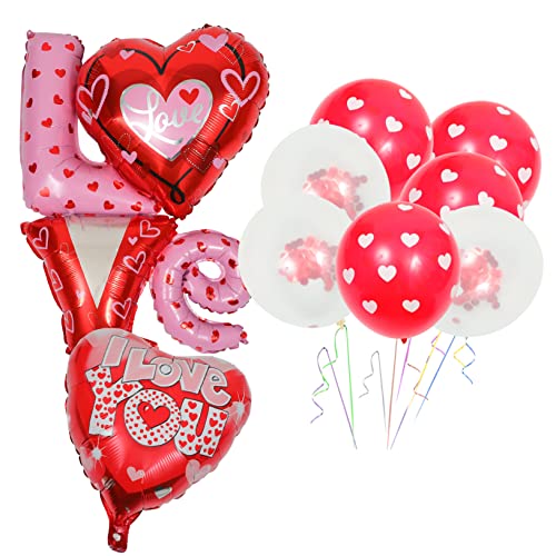 DECHOUS 9 Teiliges Valentinstags Ballonset Dekorative Herzballons Aus Aluminiumfolie Für Hochzeiten Und Partys I LOVE YOU Folienballons Für Romantische Anlässe von DECHOUS