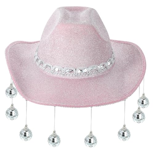 DECHOUS Disco-Cowboyhut Mini-Cowgirl-Hut Kuhkostüm Trucker-Hut Neonhüte für Glow-Party Kappe damenmützen frauenmützen Party-Requisiten für das neue Jahr 2023 Cosplay-Cowgirl-Hut Stoff Rosa von DECHOUS