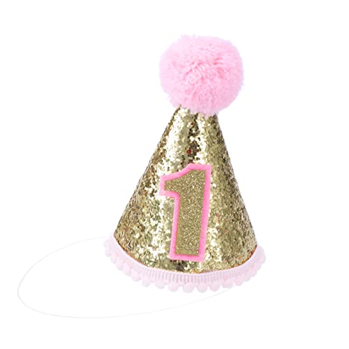 DECHOUS Glitzernder Kegelförmiger Hut Für Den 1 Geburtstag Rosa Mit Verstellbarem Stirnband Perfektes Partyzubehör Für Babys Ideal Für Kindergeburtstags Deko Und Festliche Anlässe von DECHOUS