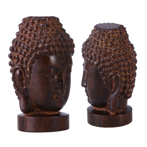 DECHOUS Holzfigur Buddha Kopf Statue Sakyamuni Ornament Für Meditation Yoga Und Zen Dekoration Religö Holzskulptur Für Wohnzimmer Und Büro Handgefertigt von DECHOUS