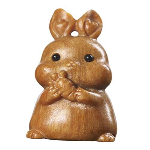 DECHOUS Kaninchenhandwerk Figur Kunsthandwerk Kaninchen Hase Ostern Tischdekoration tierische Holzschnitzerei Auto-Armaturenbrett-Dekoration Hasen-Tischdekoration aus Holz Coffee von DECHOUS