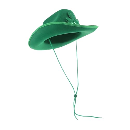 DECHOUS Kleeblatt-Cowboyhut Grüne Cowboymütze St. Patricks Day Cap-Requisite Hut Kostümzubehör Partyhut Dekoration St. Patricks Day Accessoire Hut für Festival Kleeblatt-Hüte Stoff Green von DECHOUS