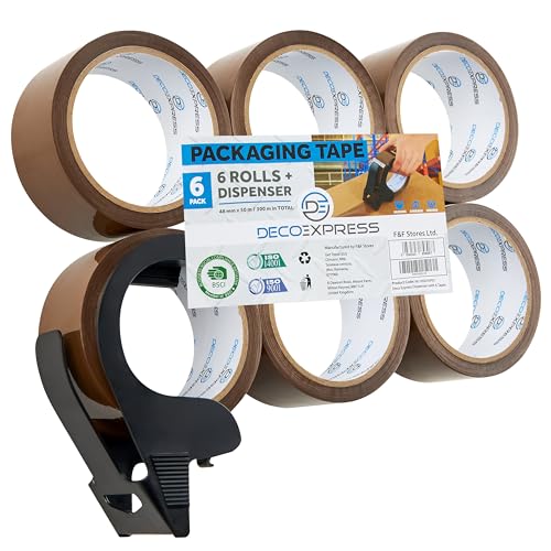 Paketklebeband mit Abroller Set, Paketbandabroller und Rollen Paketklebeband zum Verpacken Extra Strong PVC-Klebebändern (Kleiner Spender Braun) von DECO EXPRESS