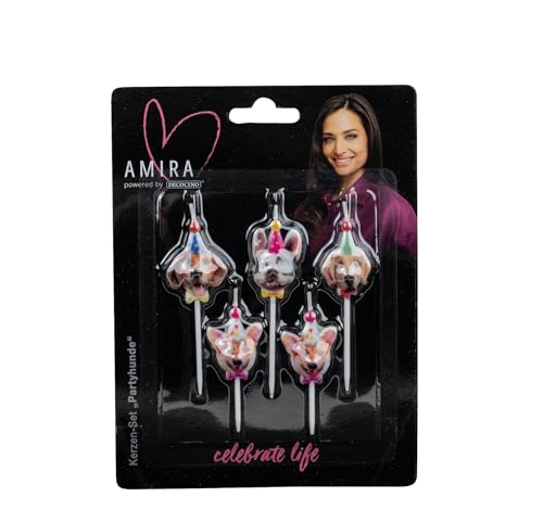 AMIRA powered by decocino - Kerzen-Set Partyhunde 5-tlg - ein Muss für alle Hundefans, Hunde Kerzen mit tollen Motiven, Top für alle Torten, Kuchen oder Muffins, Partydeko, Hund, Kerzenset von DECOCINO