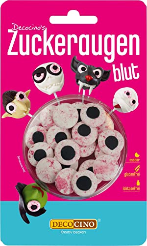 DECOCINO Halloween Essbare Zuckeraugen mit Blut - Augen aus Zucker zur Dekoration von Muffins, Cupcakes, Cake Pops, Kuchen, Torten etc. von DECOCINO