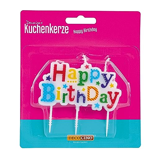 Decocino Kuchenkerze „Happy Birthday“ Höhe circa 7 cm Back-Deko Torten-Deko Geburtstags-Deko von DECOCINO