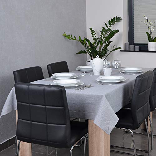 DECOOR Glatte, Matte, schmutzabweisende Tischdecke, 80 x 80 cm, Grau, veredelt mit Einer dekorativen 5 cm Breiten Lamelle, aus dickem Gewebe 220 g/m², 100% Polyester, hergestellt in EU von DECOOR