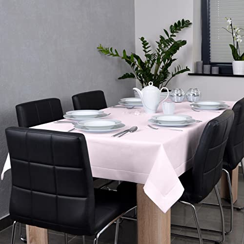 DECOOR Glatte, Matte, schmutzabweisende Tischdecke, 80 x 80 cm, Puderrosa, veredelt mit Einer dekorativen 5 cm Breiten Lamelle, aus dickem Gewebe 220 g/m², 100% Polyester, hergestellt in EU von DECOOR