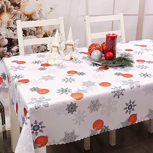 DECOOR Tischdecke für Weihnachten - schmutzabweisendes Tischtuch, 110 x 155 cm, Weihnachtsmotive wie Kugeln, Sterne, aus dickem Gewebe 170 g/m², 100% Polyester, hergestellt in EU von DECOOR