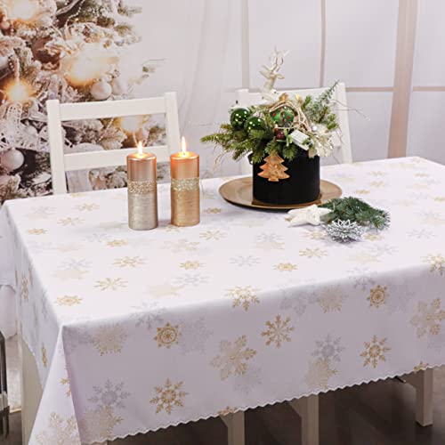 DECOOR Tischdecke für Weihnachten - schmutzabweisendes Tischtuch, 300 x 140 cm, Weihnachtsmotive wie Kugeln, Sterne, aus dickem Gewebe 170 g/m², 100% Polyester, hergestellt in EU von DECOOR