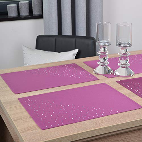 DECOOR - schmutzabweisendes Tischläufern, 30 x 40 cm, Violett, veredelt mit einem ästhetischen Rückseite auf 1 cm, verziert mit Kristallen, Gewebe 200 g/m², 100% Polyester, hergestellt in der EU von DECOOR