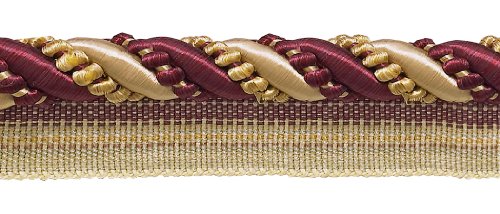 DÉCOPRO 1 cm große, glänzende, dekorative gedrehte Schnur mit Lippe, Kordelbesatz # 0716I2, Cranberry-Rot #4466 (Dunkelrot, Weißgold, Olivgrün), 4,5 m Vorteilspack (4,5 m) von DÉCOPRO