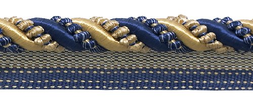 DÉCOPRO 1 cm große, glänzende, dekorative gedrehte Schnur mit Lippe, Kordelbesatz # 0716I2, nautisches Gold #1152 (Hellgold, Gelbgold, Marineblau, 4,5 m) Vorteilspack (4,5 m) von DÉCOPRO