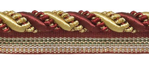 DÉCOPRO 1 cm großes, glänzendes, dekoratives gedrehtes Seil mit Lippe, Kordelbesatz # 0716I2, Burgunderrot, Goldrot #1253 (Karminrot, Gelbgold, Dunkelrot), 4,5 m Vorteilspackung (4,5 m) von DÉCOPRO