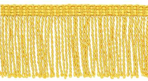 DÉCOPRO 7,5 cm lange, dünne Bullion-Fransenborte mit dekorativem gestricktem Gimpen-Kopf, Basic Trim Collection (Stil # BFT3), Flagge, Gold #FG (helles Gelbgold), Verkauf pro Yard (0,9 m) von DÉCOPRO