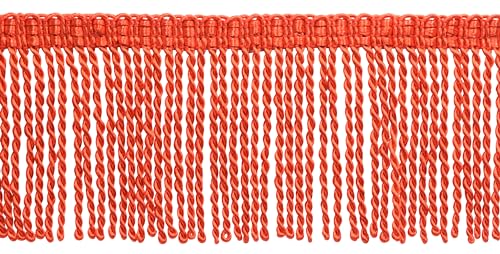 DÉCOPRO Fransenborte mit dekorativem gestricktem Gimpenband, 7,5 cm lang, dünn, BFT3, Daredevil Orange #35, 4,5 m von DÉCOPRO