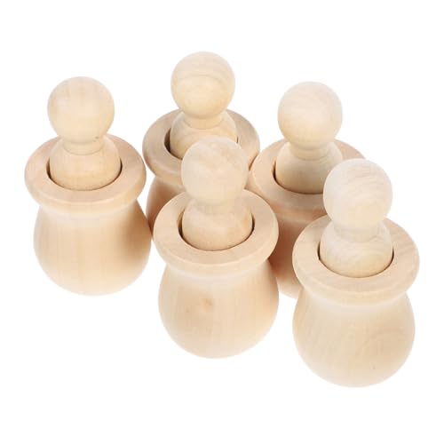 DECORNIJIA 5 Stück Puppen-Holzglas-Set holzspielzeug bastelmaterial Holzfiguren Bastelset Malset Holzpuppen Holzfiguren Set unvollendetes Holzhandwerk hölzern Khaki von DECORNIJIA