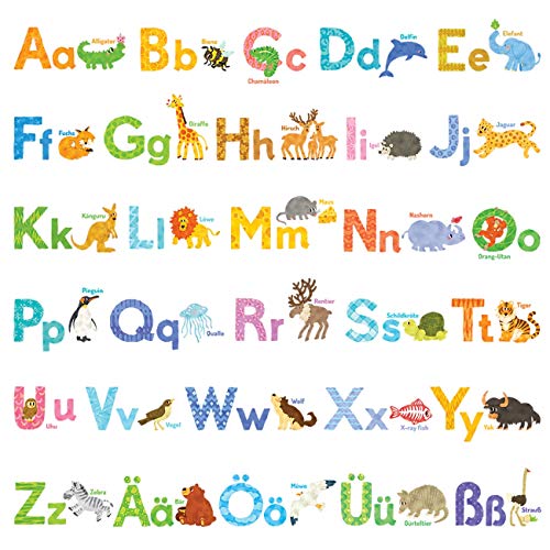 DECOWALL DS-1808DE ABC Deutsch alphabet Wandtattoo für Kinder Buchstaben Laute von A – Z Wandaufkleber Wandsticker geeignet für Kindergarten, Vorschule, Grundschule Klassenzimmer Schlafzimmer von DECOWALL