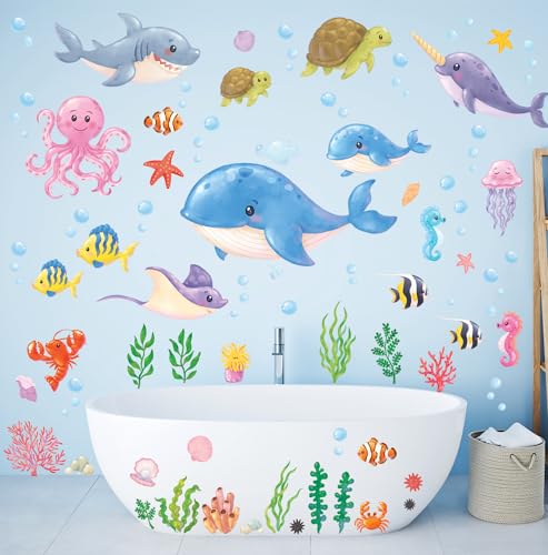 DECOWALL DS12-8081 Wandtattoo Unter dem Meer Fisch Wandaufkleber Unterwasserwelt Seetang Ozean Wandsticker Kinderzimmer Babyzimmer Badezimmer Wanddeko von DECOWALL