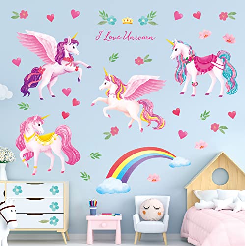 DECOWALL DS9-8072 Einhörner und Regenbogen Kinderzimmer leuchten im Dunkeln Sterne Regenbogen Dekoration Zuhause Kunst Mädchen Babyzimmer rosa bunte Aufkleber niedliche Mädchen von DECOWALL