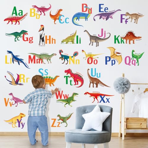 DECOWALL DS9-8080 Dinosaurier Alphabet wandtattoo Dino ABC wandaufkleber kinderzimmer trex wandsticker für kinder baby junge mädchen schlafzimmer babyzimmer wohnzimmer Spielzimmer lernen wanddeko von DECOWALL