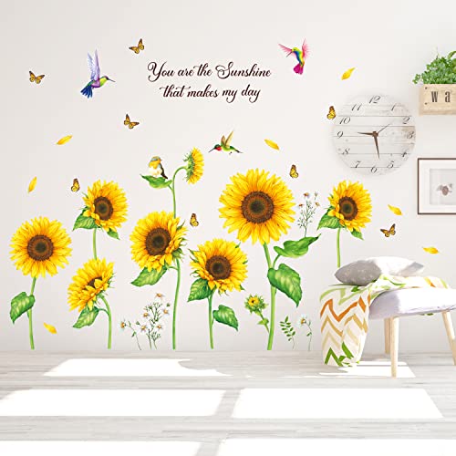 DCOWALL DS9-8062 Sonnenblume Wandtattoo Schmetterling Wandsticker Garten Blumen Wandaufkleber Schlafzimmer Wohnzimmer Büro Wanddeko von DECOWALL