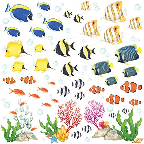 DECOWALL DW-2001 Aquarell tropischer Fisch Wandtattoo Wandsticker Wandaufkleber Wanddeko für Wohnzimmer Schlafzimmer Kinderzimmer von DECOWALL