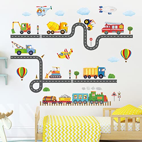 DECOWALL SG2-2107 Bautransport auf der Straße Wandaufkleber Kinder Wandtattoo abziehen aufkleben abnehmbar Kinderzimmer Schlafzimmer Wohnzimmer wanddekorationen von DECOWALL