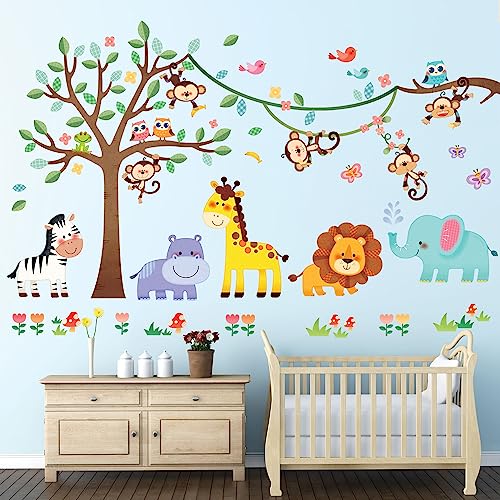 DECOWALL SG-2113 Waldtiere Baum Kinder Wandaufkleber Abziehbilder Wandtattoo Schälen und aufkleben Abnehmbar für Kinderzimmer Schlafzimmer Wohnzimmer Kunst Wandbilder Dekorationen von DECOWALL