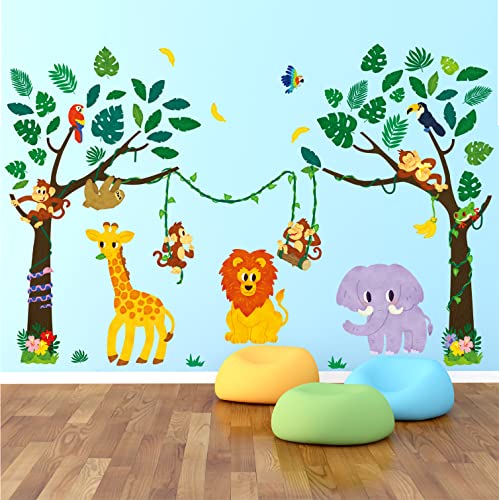 DECOWALL SG2-2209 Wandtattoo Dschungel Waldtiere Baum Wandaufkleber Elefant AFFE Giraffe Wandsticker Babyzimmer Kinderzimmer Schlafzimmer Wanddeko von DECOWALL