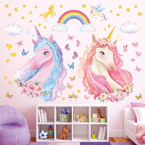 DECOWALL SG2-2322 Einhorn Regenbogen Wandtattoo Kinder für Mädchen Geschenke Kinderzimmer Babyzimmer Wanddeko Schlafzimmer Wohnzimmer Deko bunte von DECOWALL