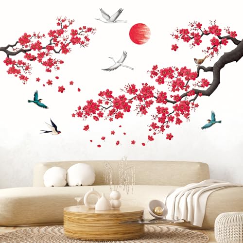 DECOWALL SG2-2406 Aquarell Blume Zweig Wandtattoo Wandaufkleber Baum Vögel Wandsticker Kirschblüte Hintergrund Schlafzimmer Wohnzimmer Heimdekoration Sofa Kunst Büro von DECOWALL