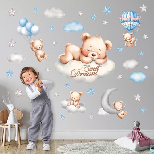 DECOWALL SG2-2407 Süße Träume Wandtattoo Wandaufkleber Bär Zitat Sterne Wolken Ballons Wandsticker für Kinder Baby Schlafzimmer Kinderzimmer Wohnzimmer Kunst Home Decor Dekoration Abnehmbar von DECOWALL