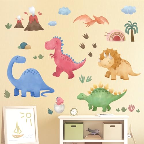 DECOWALL SG2-2409 Aquarellfarben Dinosaurier Wandtattoo Kinderzimmer Heimdeko Kinder Baby Jungen Tiere bunt Schlafzimmer Spielzimmer von DECOWALL