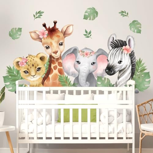 DECOWALL SG2-2410 Aquarellfarben Dschungeltieren Wandtattoo Wandaufkleber Waldtiere Elefant Löwe Kinderzimmer Wohndeko Schlafzimmer Kinder Babyzimmer Spielzimmer Klassenzimmer Süße Safari von DECOWALL