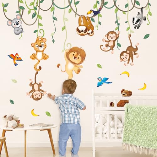 DECOWALL SG2-2419 Wandtattoos mit Dschungeltieren und Ranken Kinderzimmer Dekor Baby Kinderzimmer Spielzimmer Klassenzimmer Abziehen und ankleben Abnehmbare Schlafzimmer Wohnzimmer Wald von DECOWALL