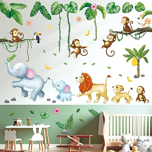 DECOWALL SG3-2311 Marschieren Dschungel Tiere Wandtattoo schmälern Kinder Kinderschlafzimmer Safari Mädchen Wald Spielzimmer Dekoration Kunst Kleinkinder Affe Elefanten Löwen Vögel von DECOWALL