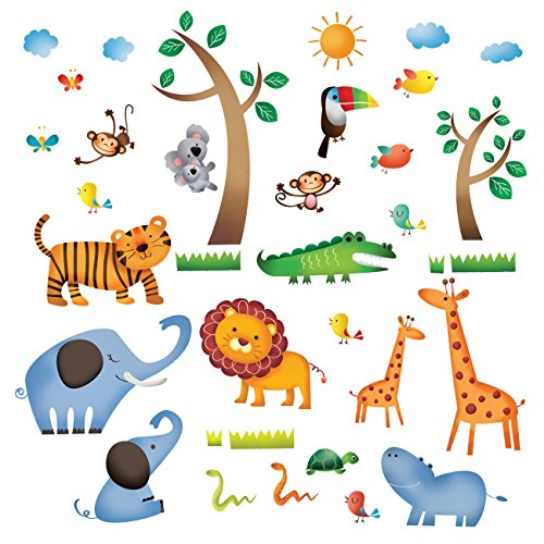 Decowall DW-1206 Wilde Tiere des Dschungels Wandsticker Wandaufkleber Wandtattoo Kinderzimmer von DECOWALL